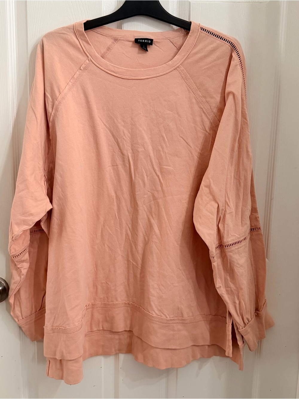 torrid Peach/pink Long-Sleeve dolman tshirt w cut out design details